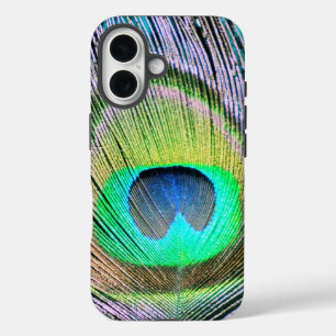 Peacock Feather on Turquoise iPhone 16 Case