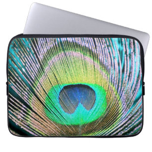 Peacock Feather on Turquoise Laptop Sleeve