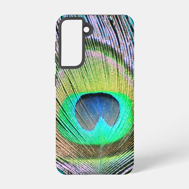 Peacock Feather on Turquoise Samsung Galaxy S21 Case (Back)