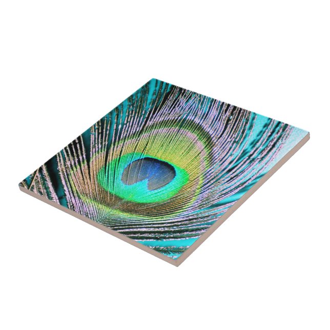 Peacock Feather on Turquoise Tile (Side)