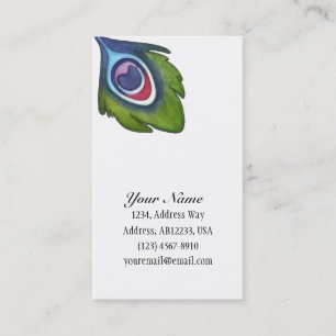 Peacock feather on white business card