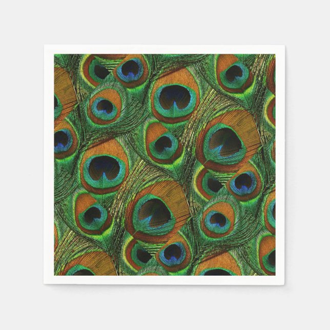 Peacock Feather Paper Napkins - Green, Blue, Teal (Front)