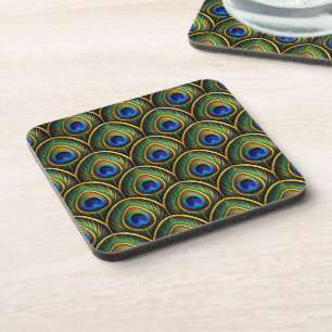 Peacock Feather Pattern Coasters in Jewel Tones