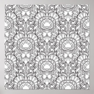 Peacock Feather Pattern Doodle 2 Poster