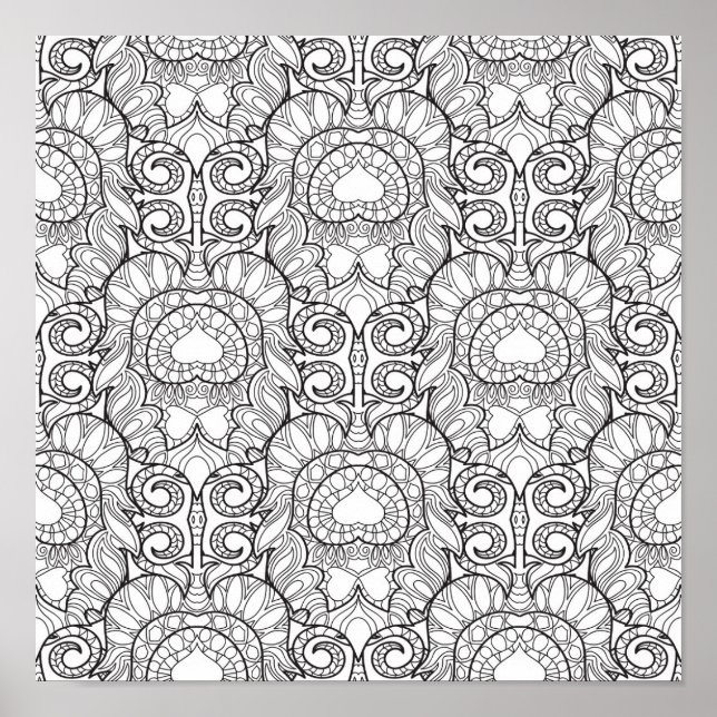 Peacock Feather Pattern Doodle 2 Poster (Front)