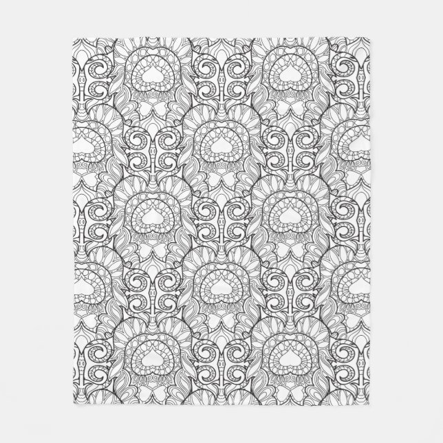 Peacock Feather Pattern Doodle Fleece Blanket (Front)