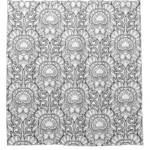 Peacock Feather Pattern Doodle Shower Curtain