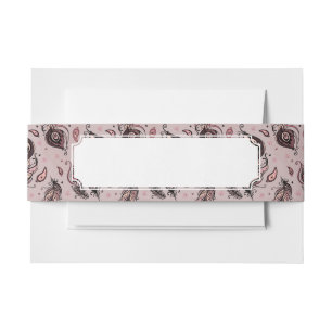 Peacock feather pattern invitation belly band