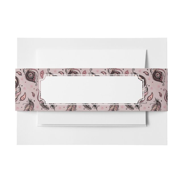 Peacock feather pattern invitation belly band (Front Example)
