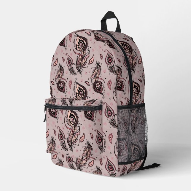 Peacock feather pattern printed backpack (Back Corner Right)