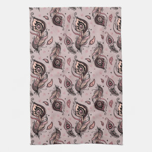 Peacock feather pattern tea towel