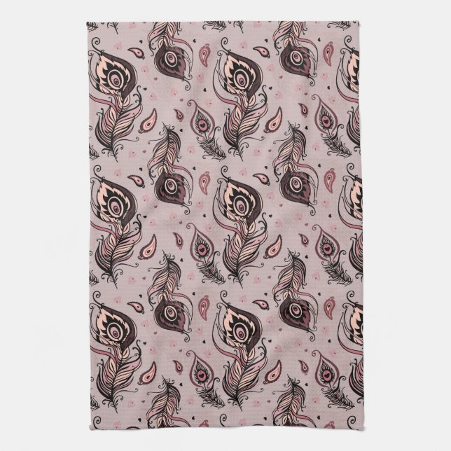 Peacock feather pattern tea towel (Vertical)