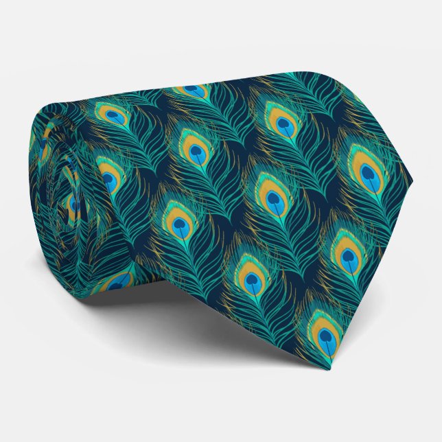 Peacock Feather Pattern Tie (Rolled)