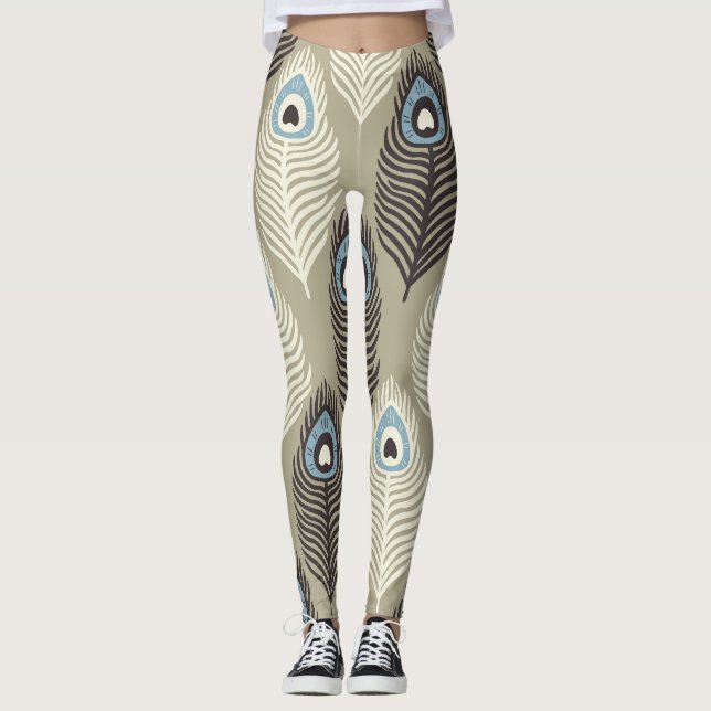 Peacock feather pattern, vintage style. leggings (Front)