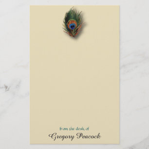 Peacock Feather Personalised Monogram Stationery