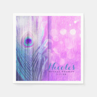Peacock Feather Pink & Blue Boho Chic Custom Party
