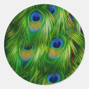 Peacock Feather Print Classic Round Sticker