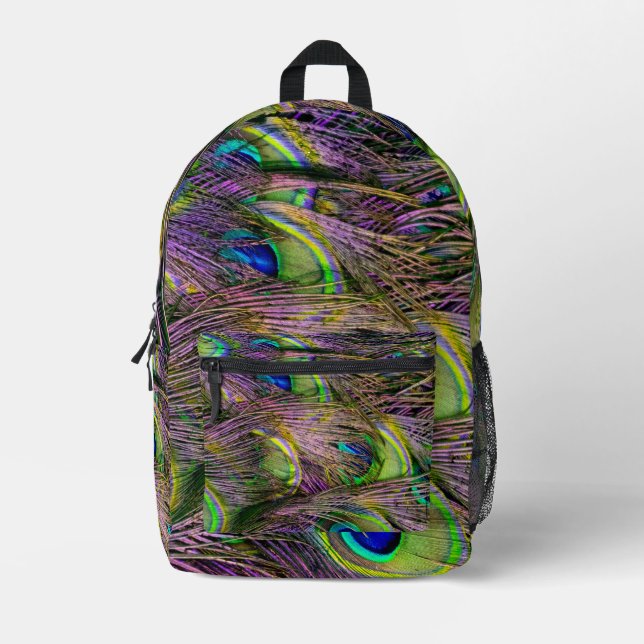 Peacock Feather  Printed Backpack (Front)