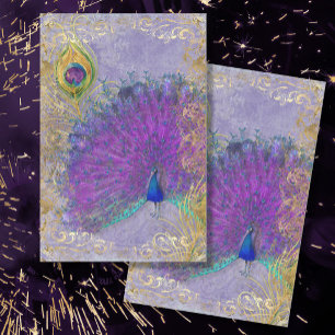 Peacock Feather Purple Gold Foil Baroque Decoupage Tissue Paper