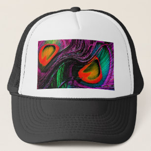 Peacock feather rainbow trucker hat