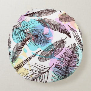Peacock Feather Round Cushion