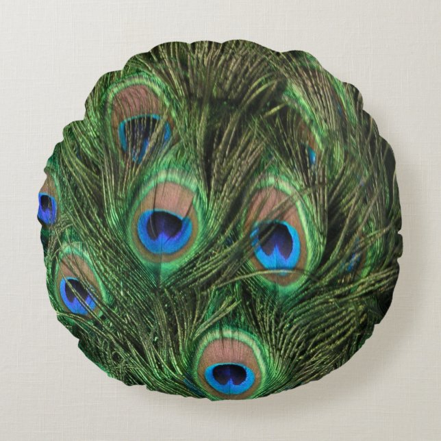 Peacock Feather Round Cushion (Front)