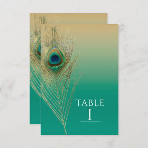 Peacock Feather Sand and Teal Boho Table Number