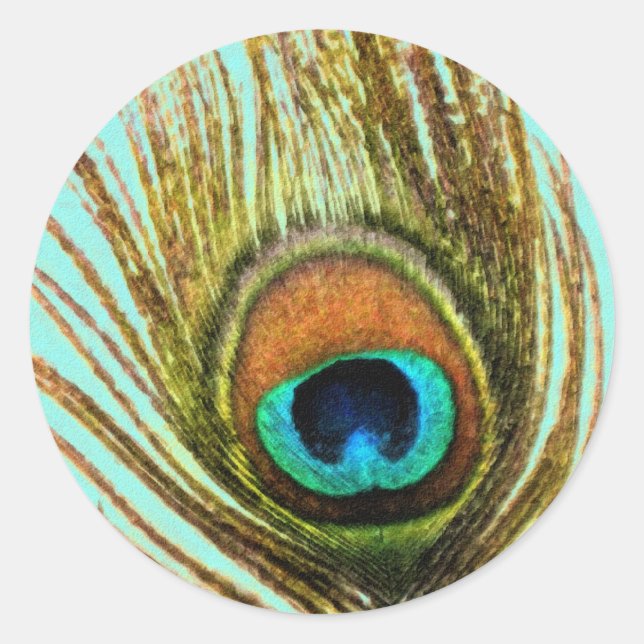 Peacock Feather Set 1107 Classic Round Sticker (Front)