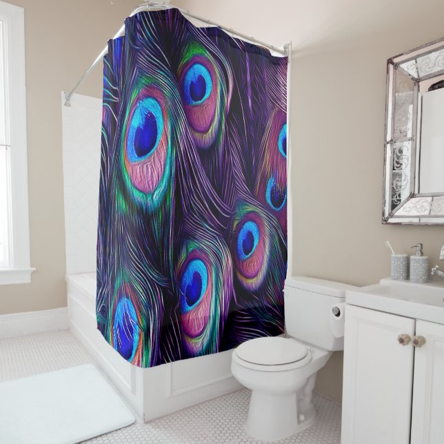 Peacock Feather Shower Curtain (In Situ)