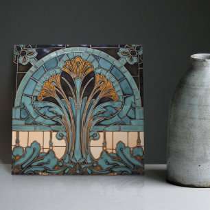 Peacock Feather Symbolism Belle Epoque Art Deco Ceramic Tile