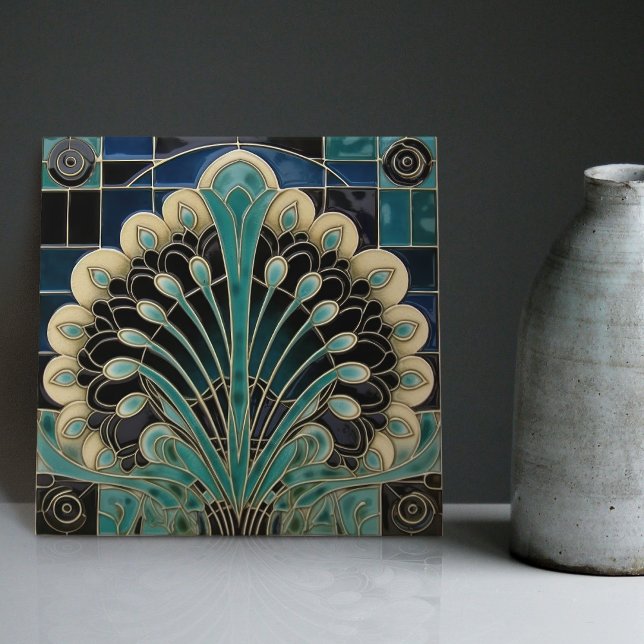 Peacock Feather Symbolism Belle Epoque Art Deco Ceramic Tile (Creator Uploaded)