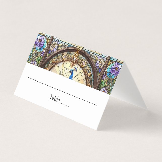 Peacock Feather Table Folded Place Card (Front)