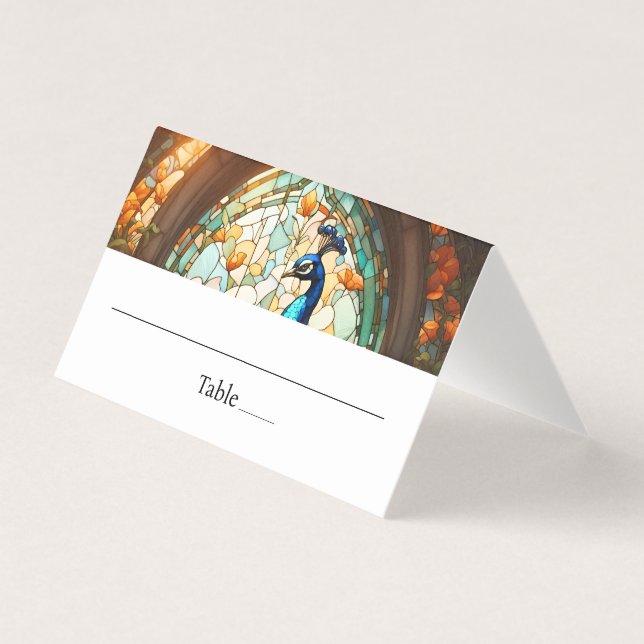 Peacock Feather Table Folded Place Card (Front)