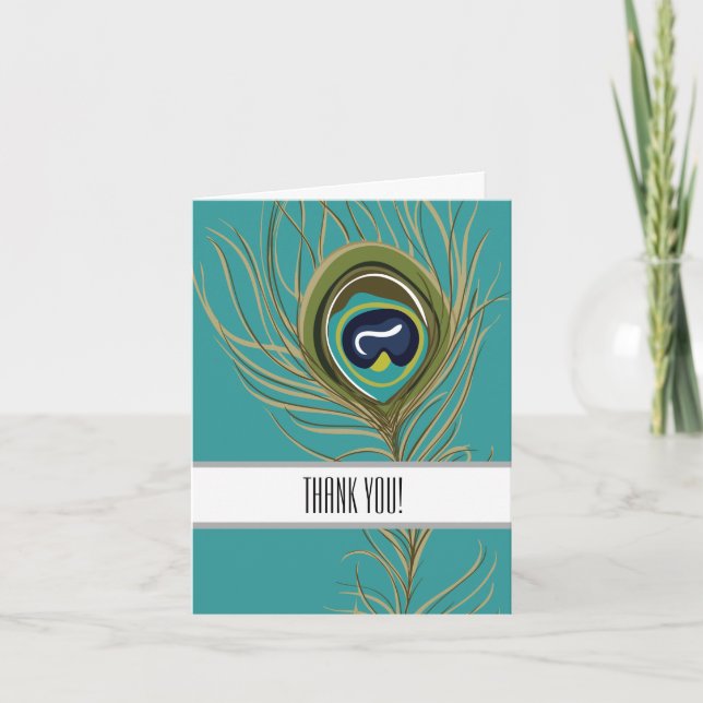 Peacock Feather Thank You Card (Front)