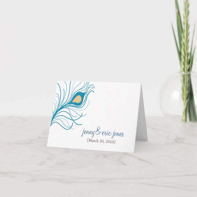 Peacock Feather Thank You Wedding Card (Front)