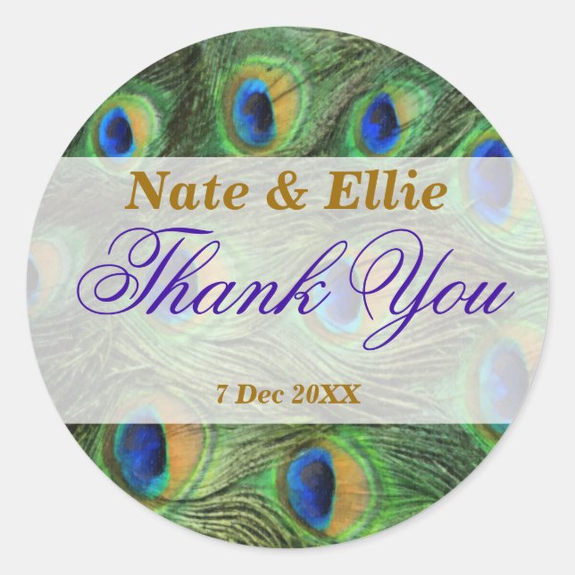 Peacock Feather Thank You Wedding Stickers (Front)