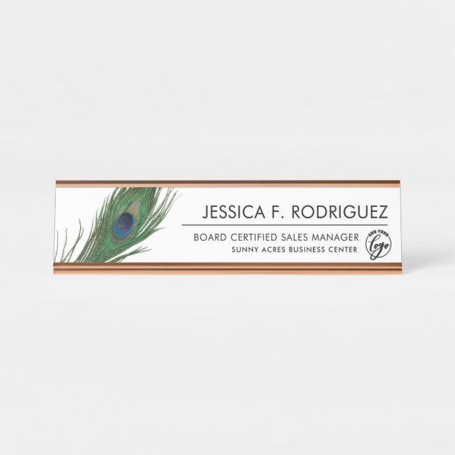 Peacock Feather Themed Elegant Desk Name Plate (Front)
