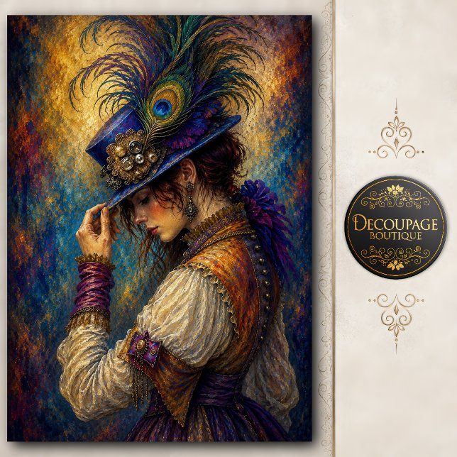 Peacock Feather Victorian Lady Decoupage Tissue Paper (Peacock Feather Victorian Lady Decoupage Tissue Paper)