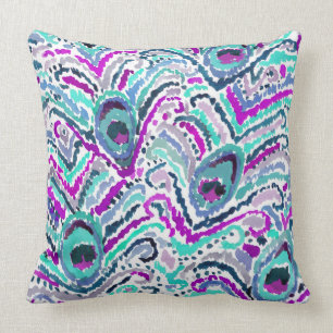 Peacock Feather Watercolor Boho Tribal Pillow