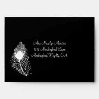 Peacock Feather Wedding Envelope - Black