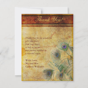 Peacock Feather Wedding Flat Thank You Card