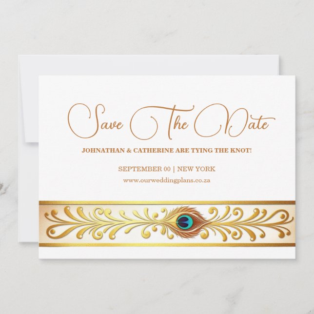 Peacock feather wedding flourish bird theme save  invitation (Front)