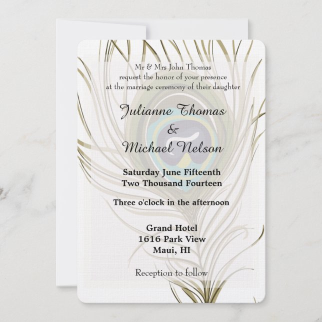 Peacock Feather Wedding  Invitation (Front)