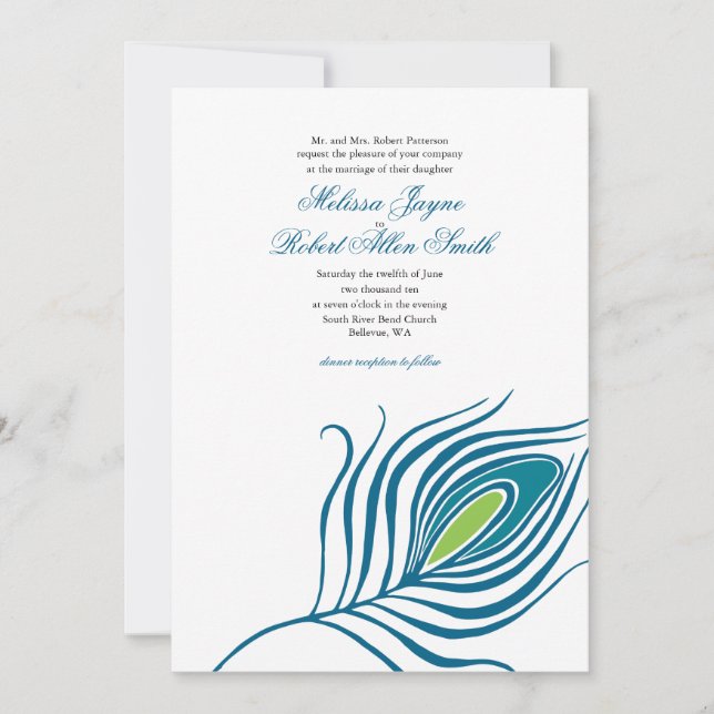 Peacock Feather Wedding Invitation (Front)