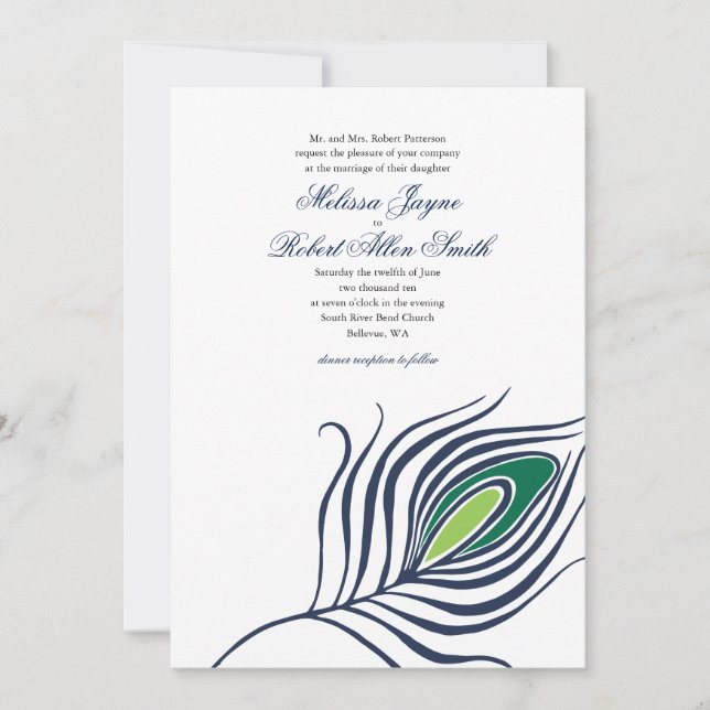 Peacock Feather Wedding Invitation (Front)