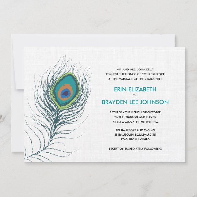 Peacock Feather Wedding Invitation (Front)