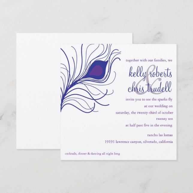 Peacock Feather Wedding Invitation (Front/Back)