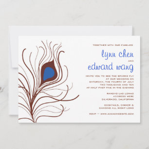 Peacock Feather Wedding Invitation - cobalt blue