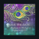 Peacock Feather Wedding Jewelled Save the Date Magnet<br><div class="desc">Matching Save the Date Magnets for family and friends. Want an elegant, festive Peacock Feather Themed Party Wedding that is classy and beautiful? This design is made with hand watercolored peacock feathers adorned with graphically designed diamond jewels (NOTE: this is a flat printed invitation there is no actual jewels, gold...</div>