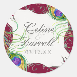 Peacock Feather Wedding Sticker or Seal